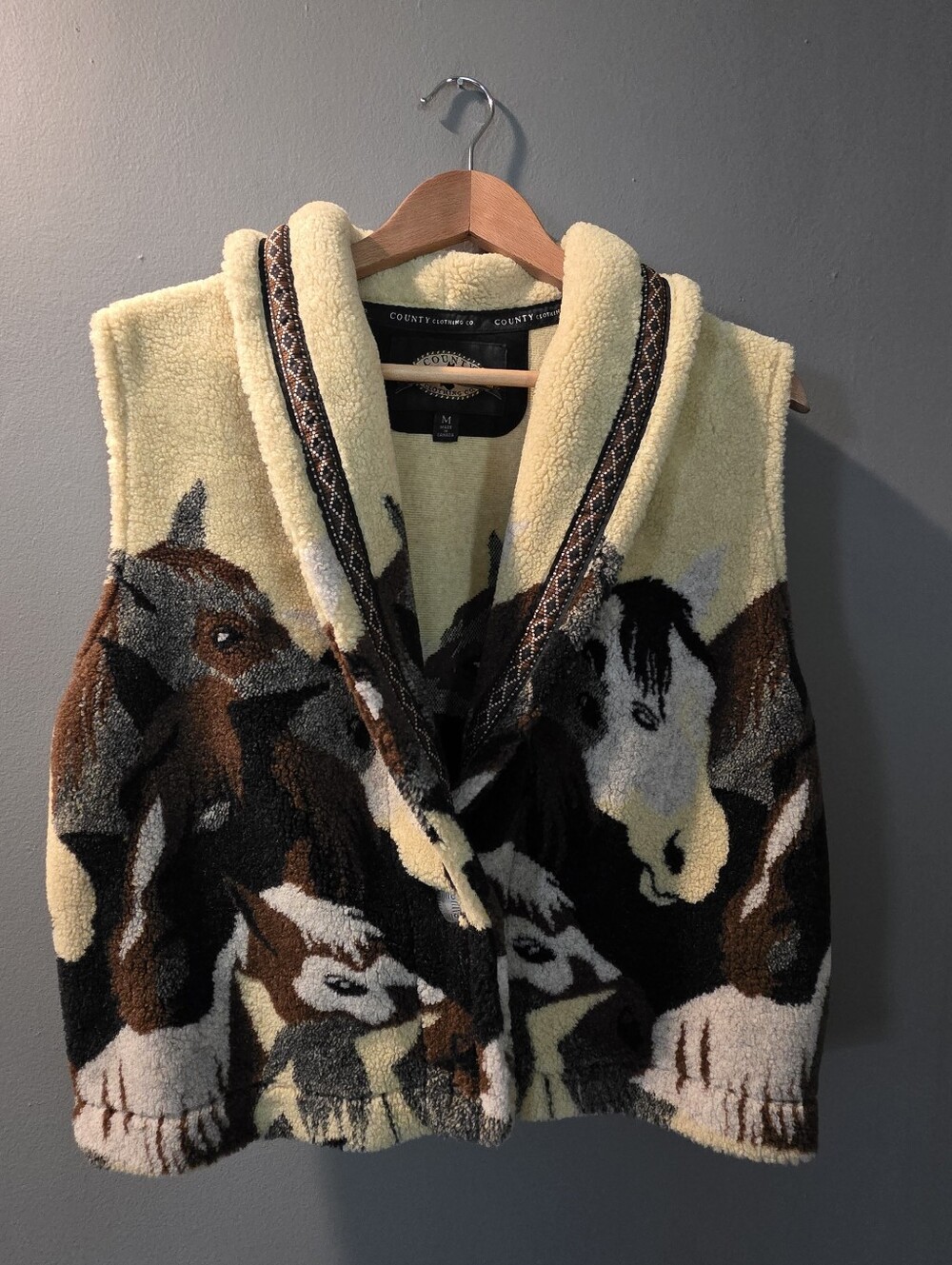 Vintage County Clothing Equestrian Western Shawl Collar Vest Fleece Womens M NWT